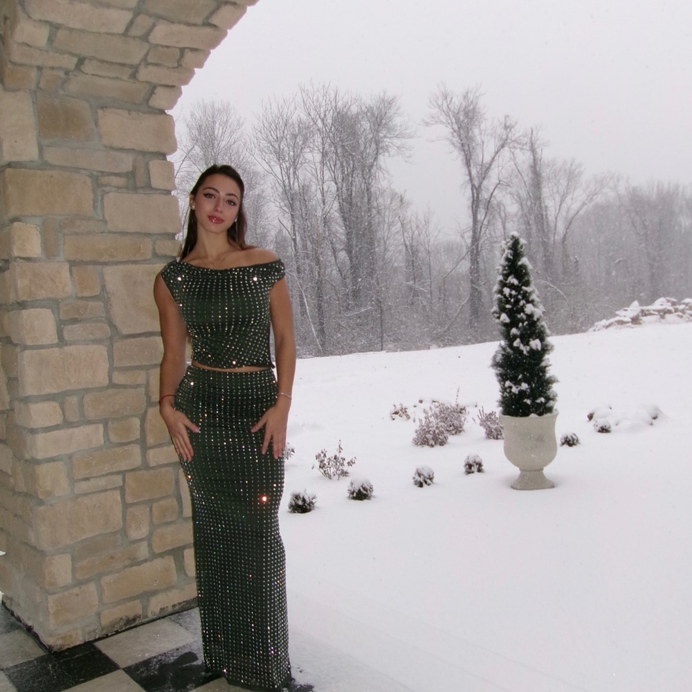 Elegant Green two piece  set with Sparkling Accents